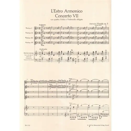 Concerto Vii : F Major - Piano Reduction