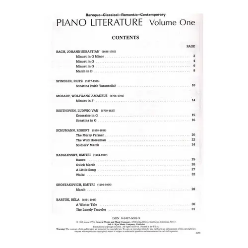 Piano Literature - Vol.1