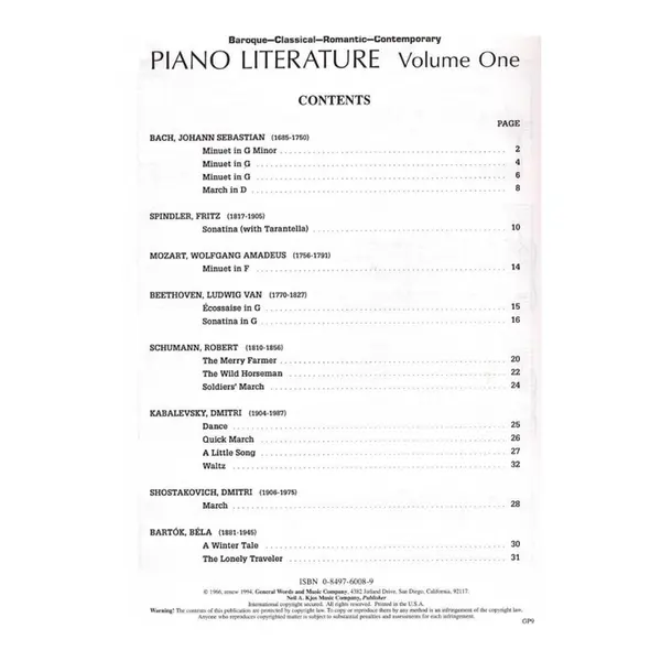 Piano Literature - Vol.1
