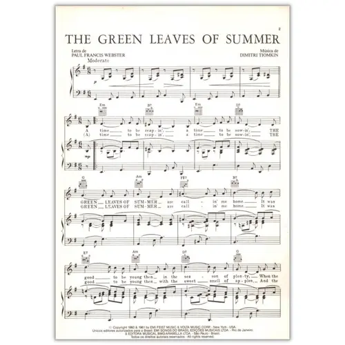 The Green Leaves Of Summer (Cato/Piano) - Exemplar Antigo