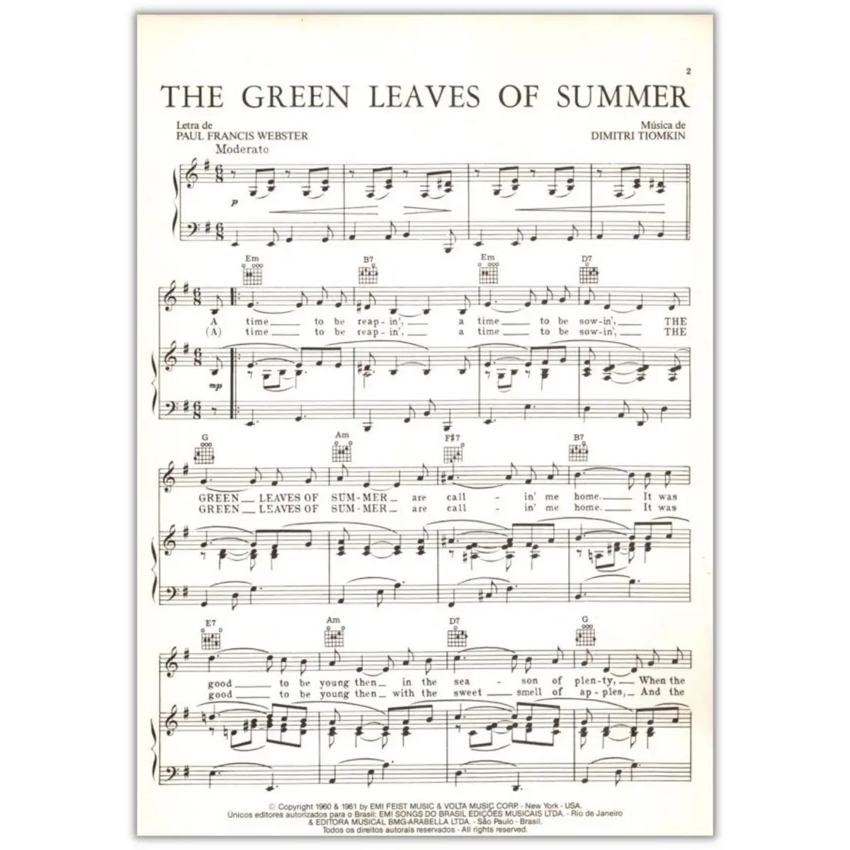 The Green Leaves Of Summer (Cato/Piano) - Exemplar Antigo