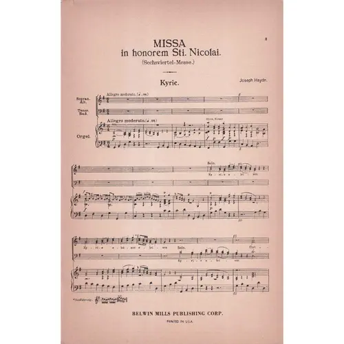 Mass In Honor Of Saint Nicolas in G major- Choral Score