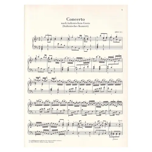 Italian Concerto - BWV 971 - Urtext