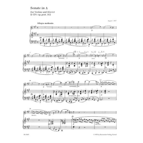 Sonata In A Major For Violin And Piano Op.Post.162 -D 574