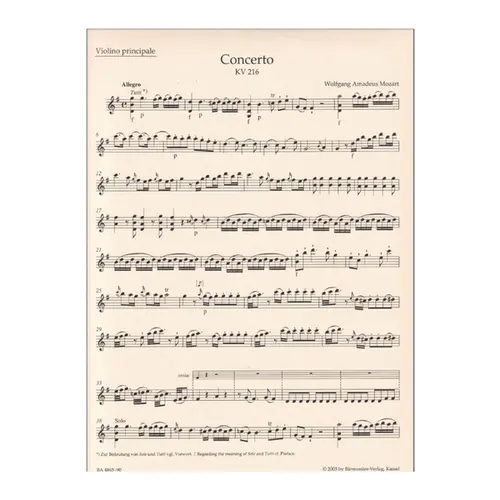 Concerto in G major for violin and orchestra N.3 - KV 216 - Urtext