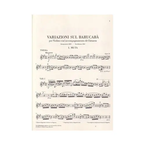 60 Variations on Barucabà op. 14 for Violin and Guitar