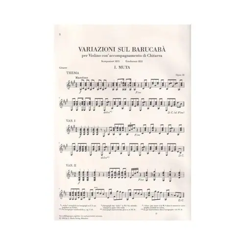 60 Variations on Barucabà op. 14 for Violin and Guitar