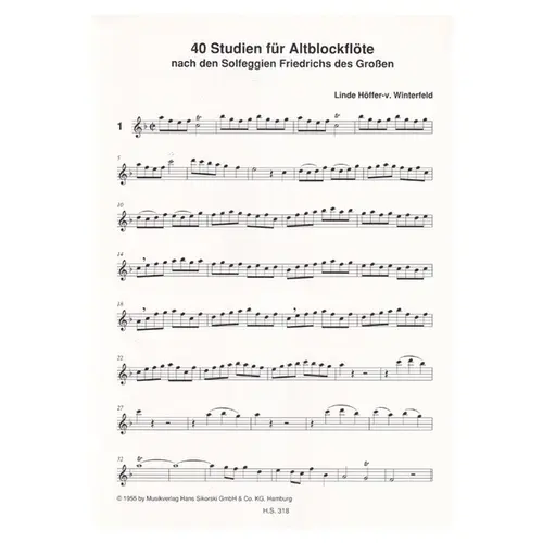 40 Studies For Alto-Recorder Adapted From The Solfeggios Of Frederick The Great