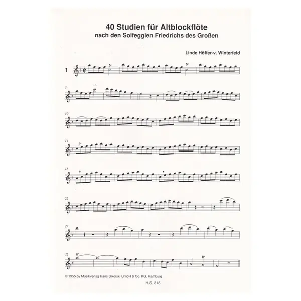 40 Studies For Alto-Recorder Adapted From The Solfeggios Of Frederick The Great