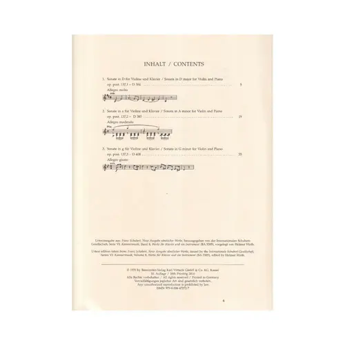 Three sonatas for violin and piano - Op.137, 1-3 - D384, D385, D408