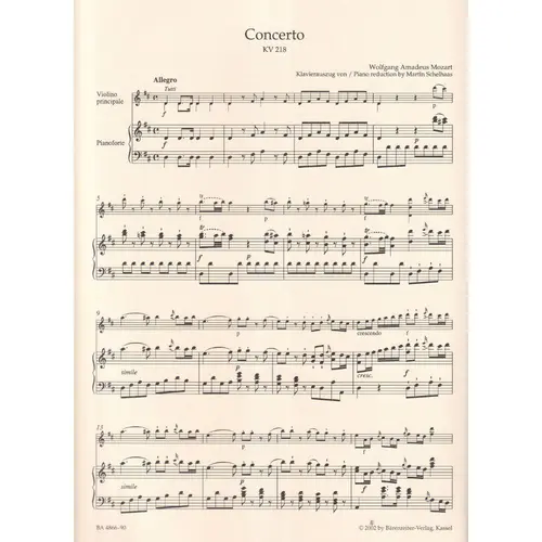 Concerto in D major for violin and orchestra N.4 -  KV 218 - piano reduction