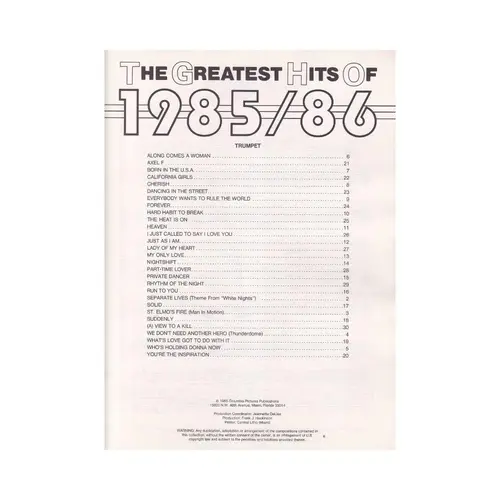 Greatest Hits Of 1985 / 86 - Trumpet
