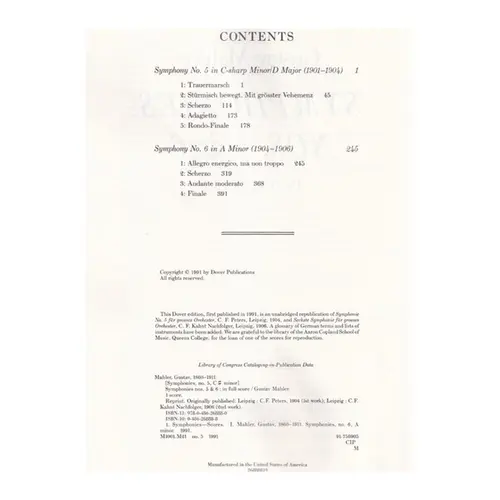 Symphonies Nos. 5 E 6 In Full Score