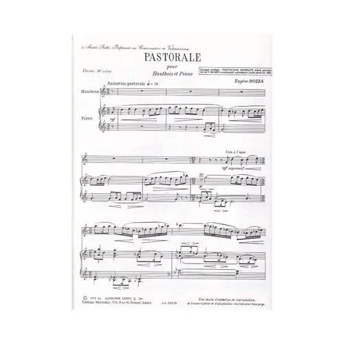 Pastorale Pour Hautbois Et Piano