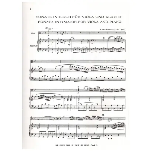 Sonata In B Flat Major for viola and piano