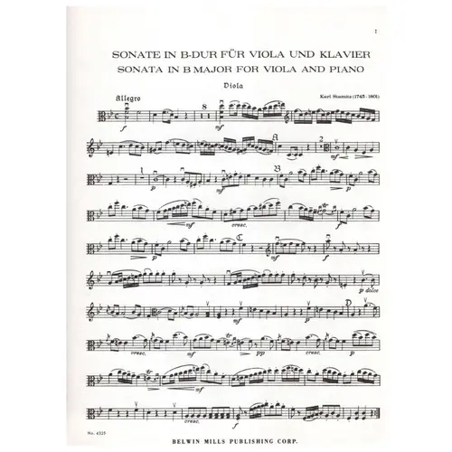 Sonata In B Flat Major for viola and piano