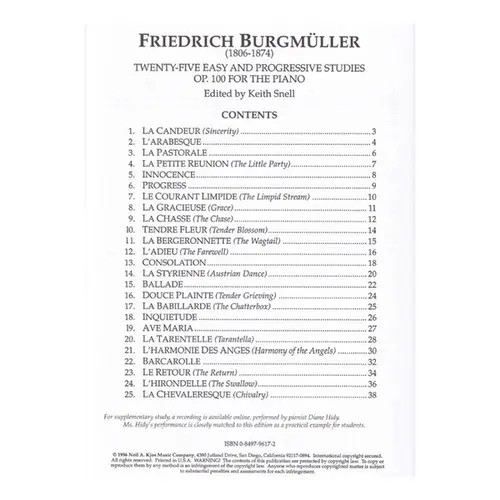 Twenty-Five Easy And Progressive Studies - Op.100