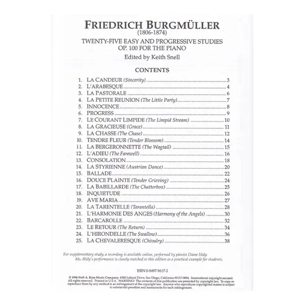 Twenty-Five Easy And Progressive Studies - Op.100