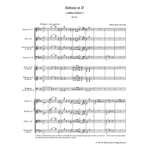 Sinfonie In D - Kv 385 - Haffner - Sinfonie - Study Score