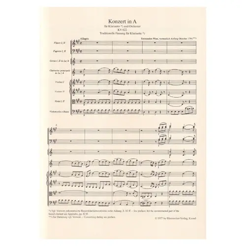 Concerto In A Major For Clarinet And Orchestra  Kv 622 - Study Score