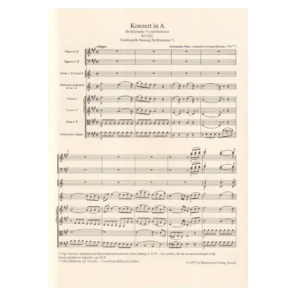 Concerto In A Major For Clarinet And Orchestra  Kv 622 - Study Score