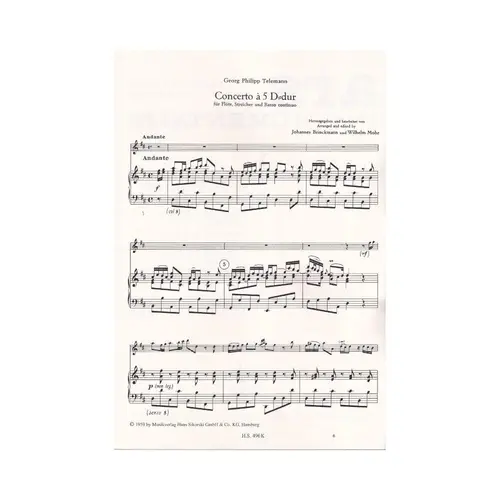 Concerto A 5 D Dur Fur Flote, Streicher Und Basso Continuo