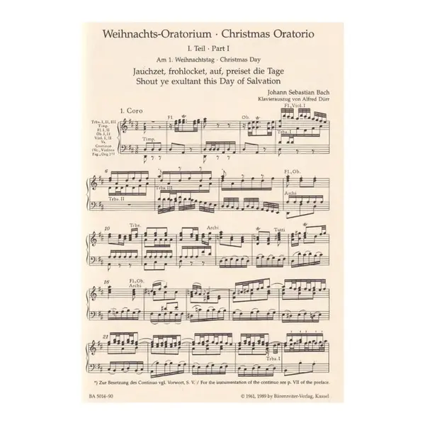 Christmas-Oratorio - BWV 248 - vocal score Urtext