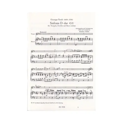 Sinfonia D Dur (G1) Fur Trompete, Streicher Und Basso Continuo