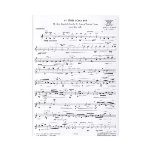 Les Chants De Nectaire Op.198,199,200 Pour Flûte Seule