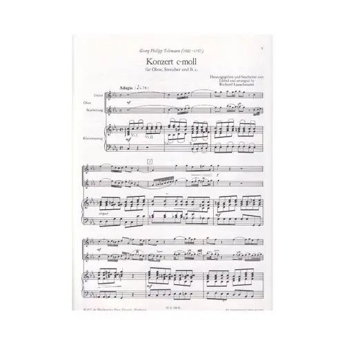 Concerto In C Minor For Oboe, Strings And Continuo - Piano Score