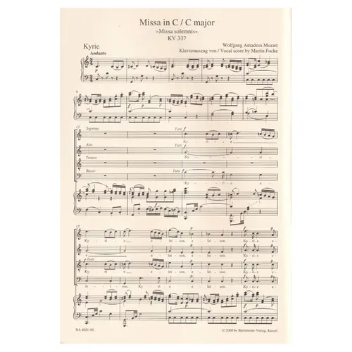 Missa in C major - KV 337 -Missa Solemnis - vocal score
