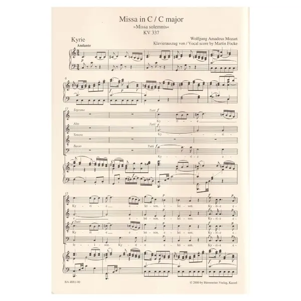 Missa in C major - KV 337 -Missa Solemnis - vocal score