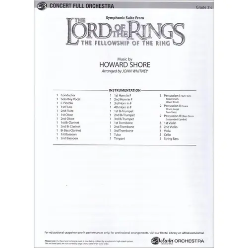 Lord Of The Rings - The Fellowship Of The Rings - Full Orchestra (Score+Parts)