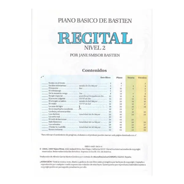 Bastien Piano Basico - Recital Nivel 2