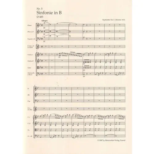 Sinfonie N.5 In B - D 485 - Study score