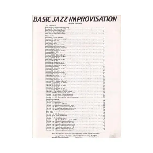 Basic Jazz Improvisation - Bb Book