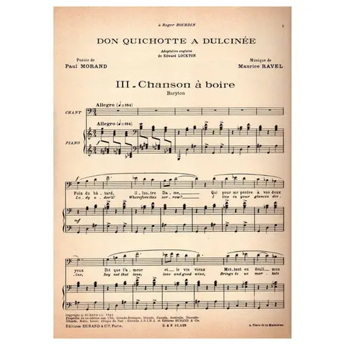 Chanson A Boire - Don Quichotte n. 3 - baryton et piano