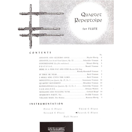 Quartet Repertoire For Flute Fourth C Flute Repertório de quarteto