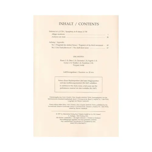 Symphony N.7 In B Minor - Unfinished (Study Score)