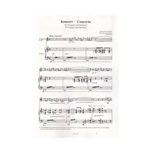 Concerto For Trumpet And Orchestra - Piano Score