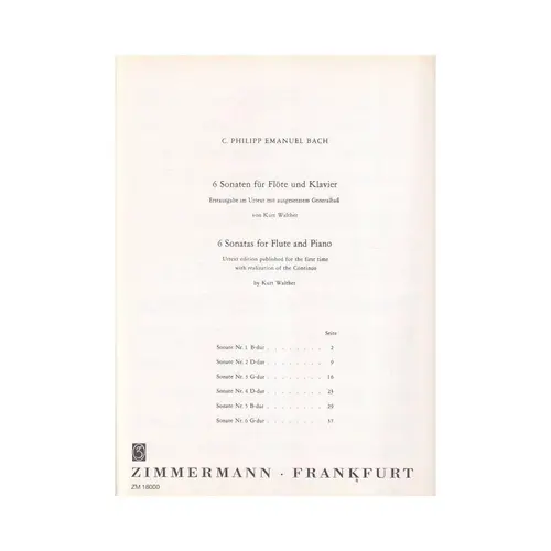 6 Sonatas For Flute And Piano (Wq125, 126, 127, 129, 130, 134)