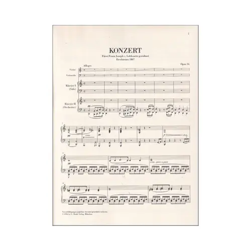 Concerto for piano, violin, violoncello and orchestra - Op.56 - Urtext