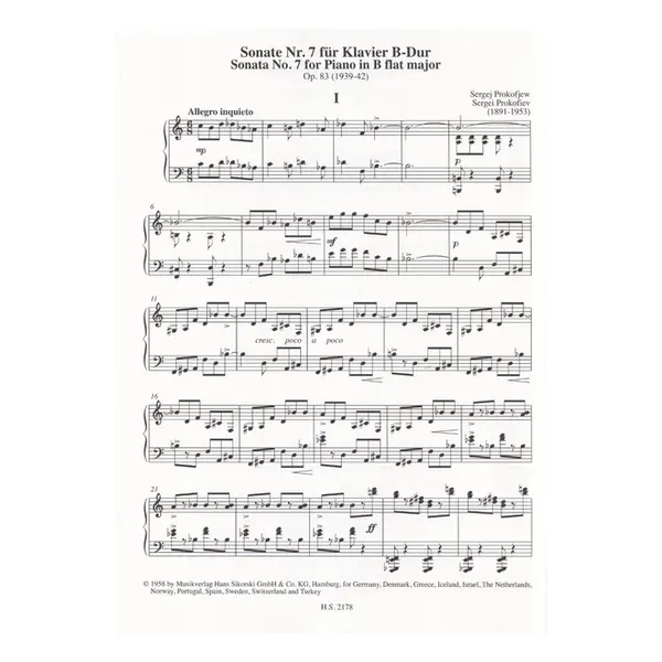 Sonata n.7 for piano in B Flat major