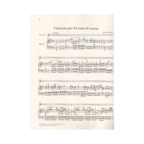 Horn Concerto in D major Hob.VIId:3 piano reduction