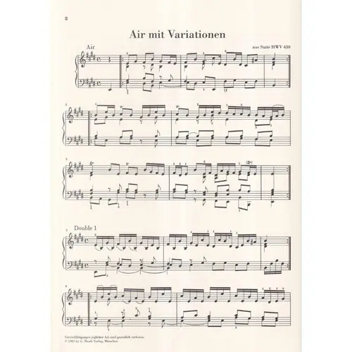 Air With Variations From Suite In E Major Hwv 430 - The Harmonious Blacksmith - Urtext