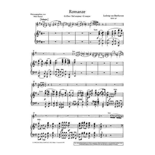 2 Romanzen For Violin Op.40 / Opus 50