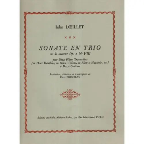 Sonate En Trio En Si Mineur - Op.2 N.8 Pour Deux Flutes Traversieres Et Basse Continue