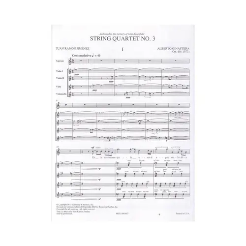 String Quartet N.3 With Soprano Voice Op.40 (Full Score)
