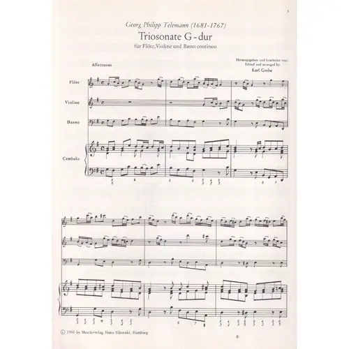 Triosonate G Dur Fur Flote, Violine Und Baixo Cont. - Ludus 8