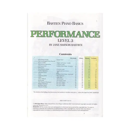 Bastien Piano Basics - Performance Level 3